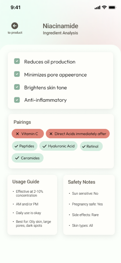 glo app ingredient analysis screen